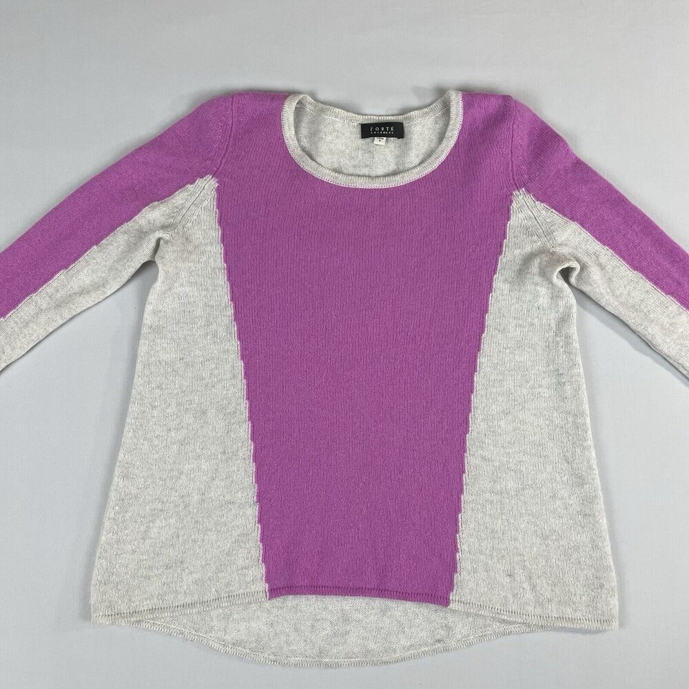 Forte Cashmere Color Block Quarter Sleeve Sweater Women's Size Small Grey Pink